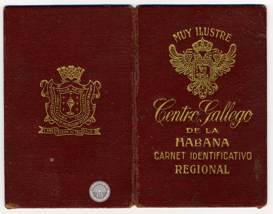 Red and gold cover of a Centro Gallego de La Habana membership card