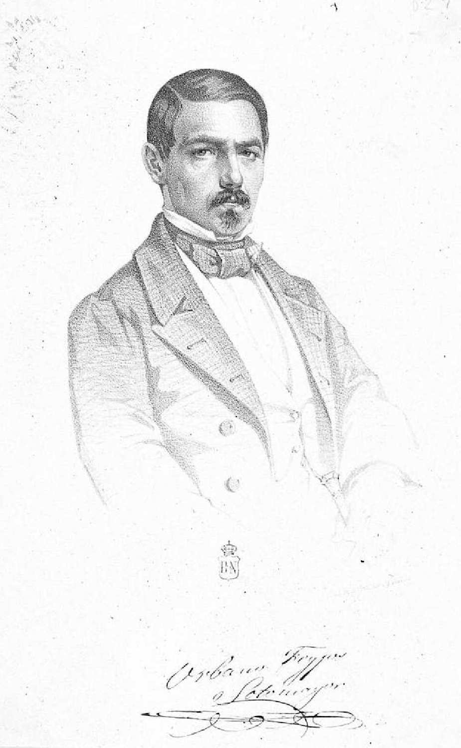 Lithographic portrait of Urbano Feijoo de Sotomayor, with his signature beneath