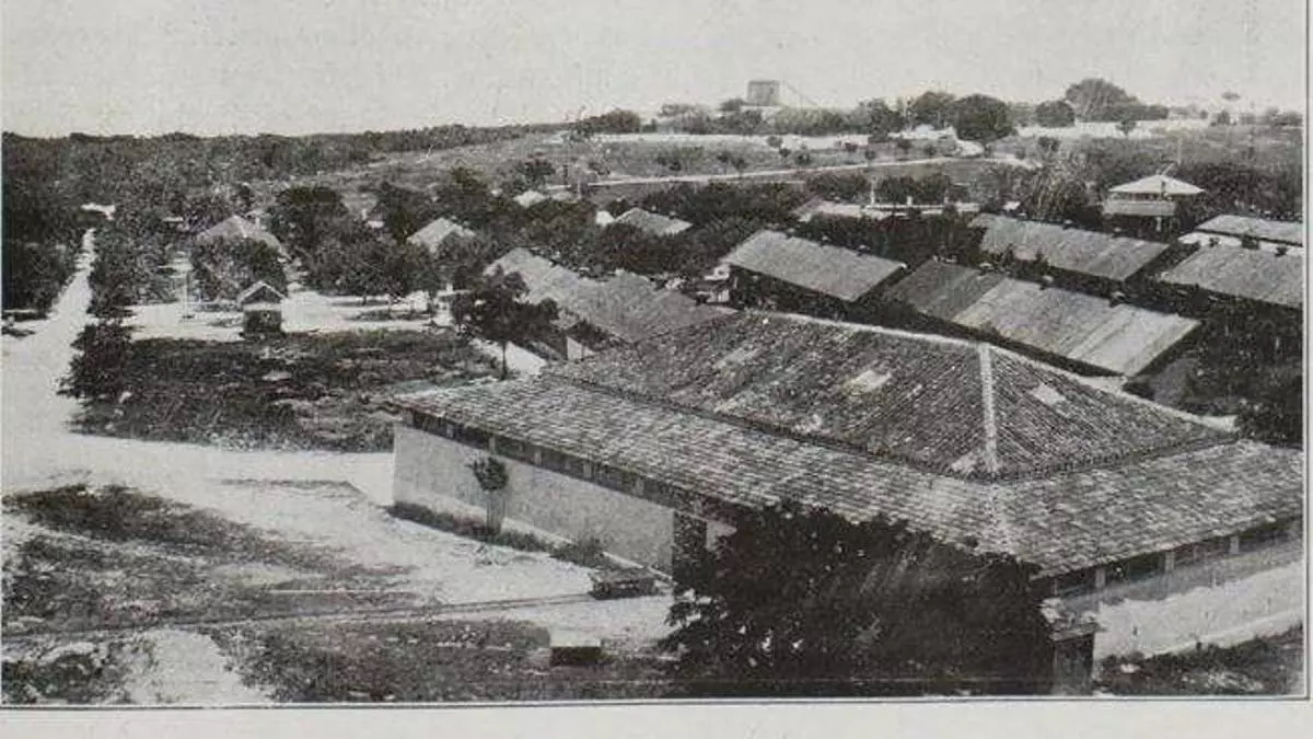 The Triscornia immigration station outside Havana, rows of low barrack buildings