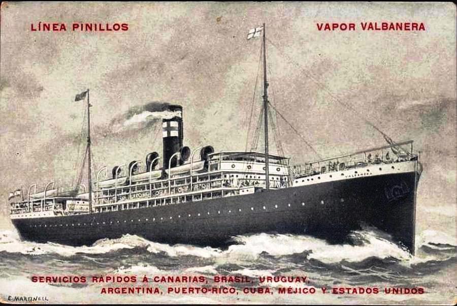 Línea Pinillos advertising card for the steamship Valbanera
